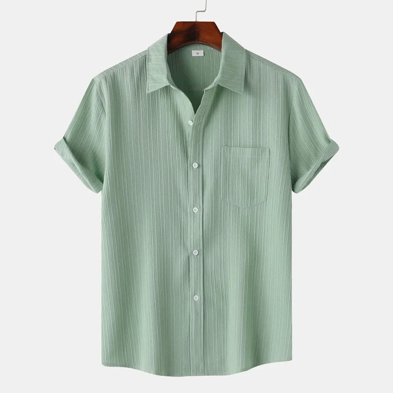 Men's linen cotton blend summer shirt with spread collar and classic fit