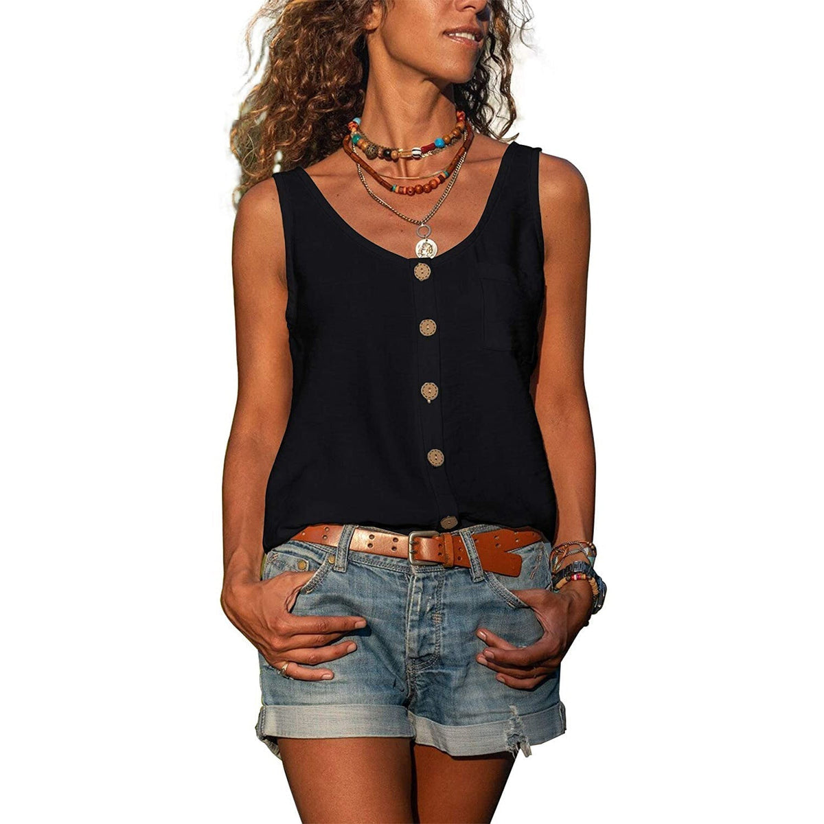 Women's sleeveless tank top Ibiza style slim fit, casual summer top
