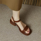 Women vegan leather block heel sandals with adjustable ankle strap