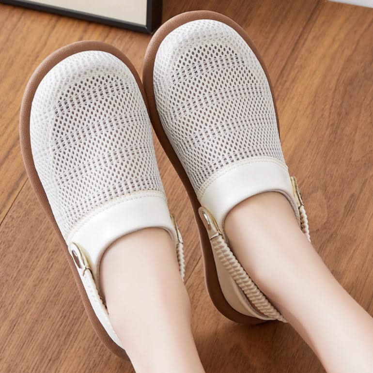 Women mesh slip-on clogs with cushioned footbed and elastic heel strap