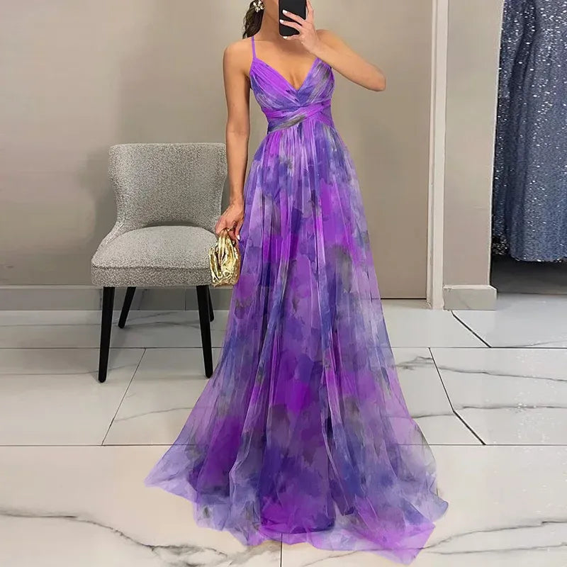 Women's floral maxi dress with adjustable back closure, sleeveless summer style