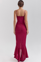 Women ruched maxi dress structured silhouette full length evening dress