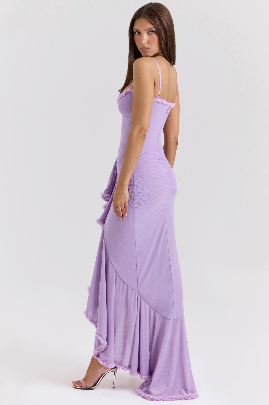 Women ruched maxi dress structured silhouette full length evening dress