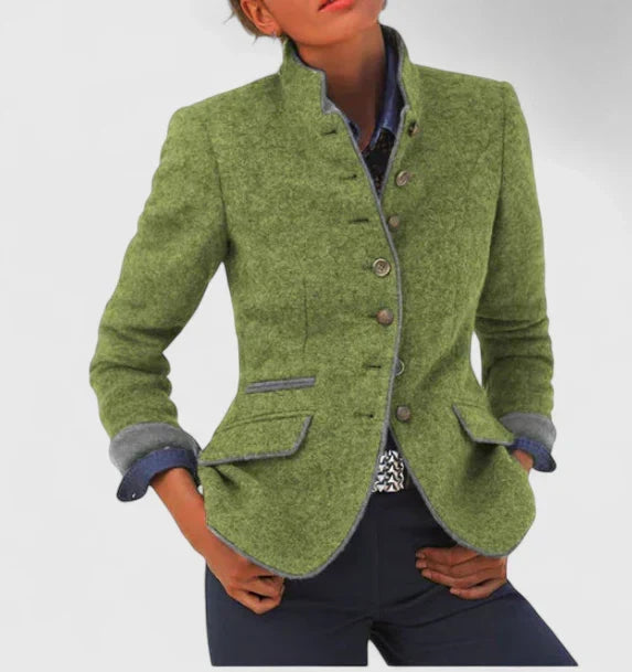 Women wool blend structured blazer tailored fit classic collar