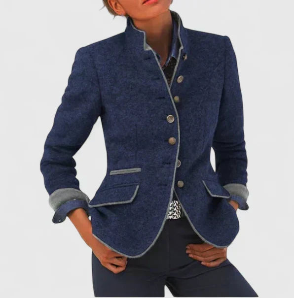 Women wool blend structured blazer tailored fit classic collar