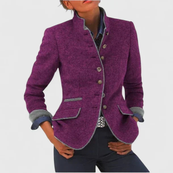 Women wool blend structured blazer tailored fit classic collar