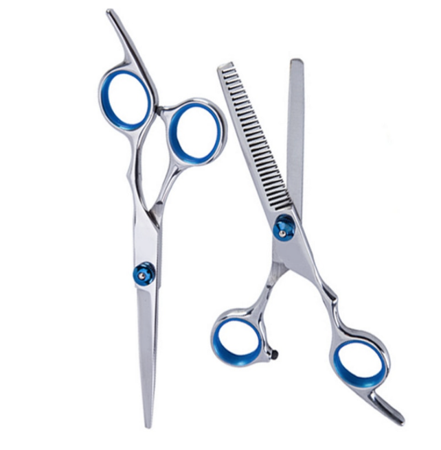 10-piece DIY hair cutting kit with stainless steel scissors, salon cape, combs and hair clips
