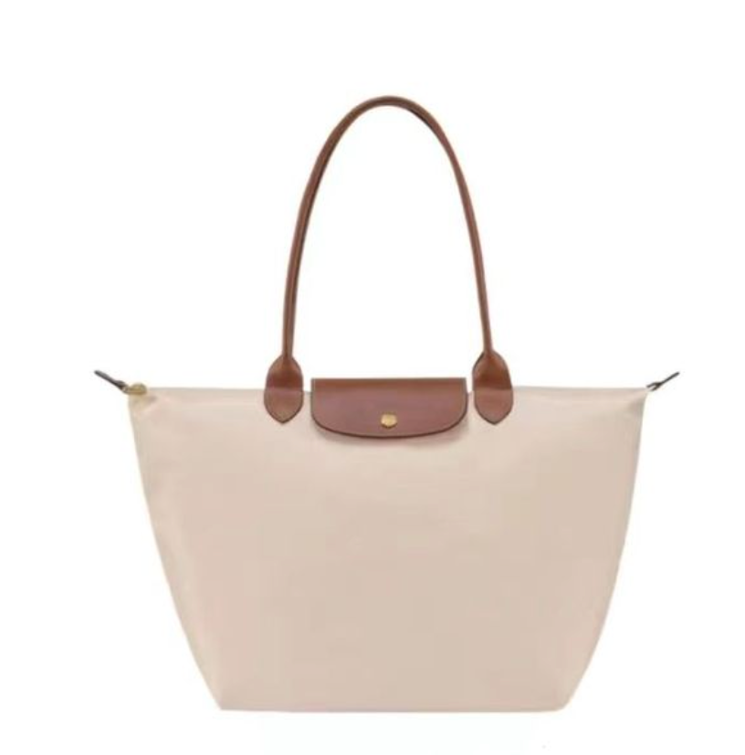 Women's leather tote bag large shoulder bag with zipper, water-resistant nylon