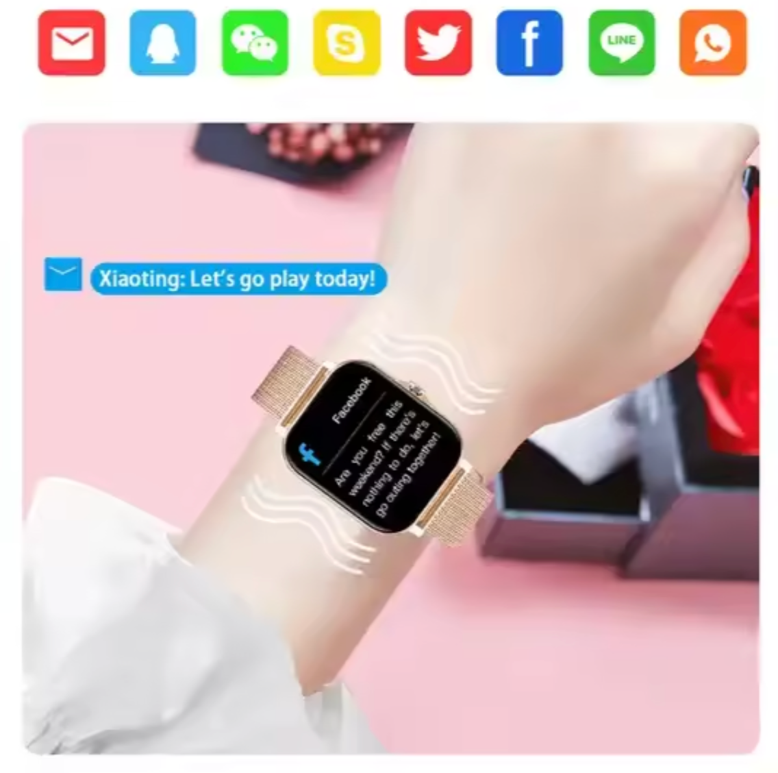 Women's smartwatch with heart rate and sleep tracking, slim touch screen, IP67 water resistant