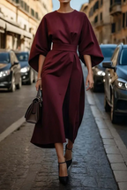 Women's midi dress with belted waist, versatile flared silhouette for everyday and occasions