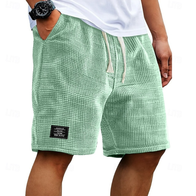 Men's casual waffle summer shorts, relaxed fit, breathable lightweight fabric
