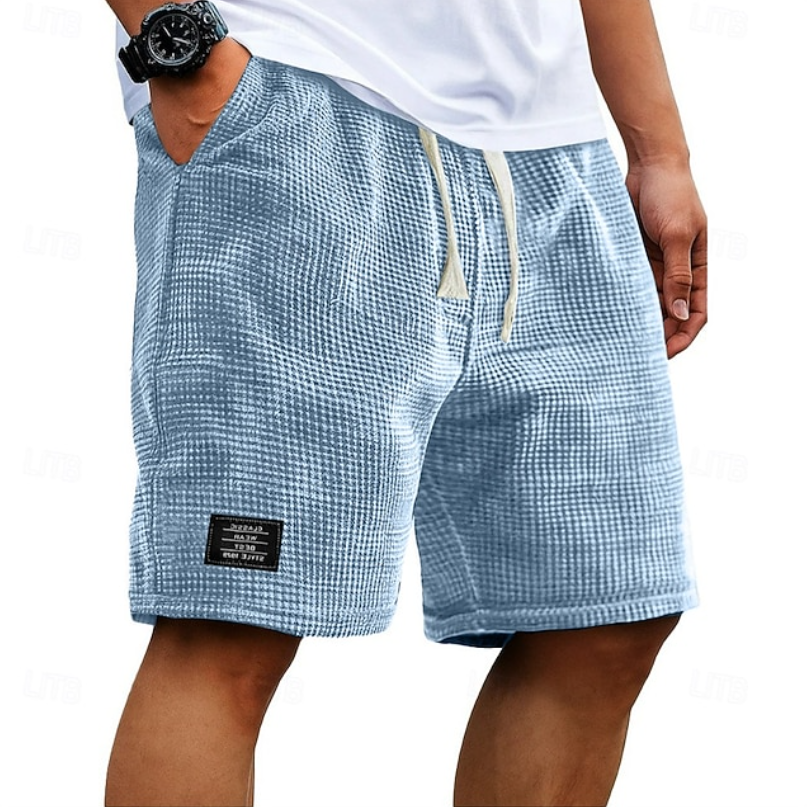 Men's casual waffle summer shorts, relaxed fit, breathable lightweight fabric