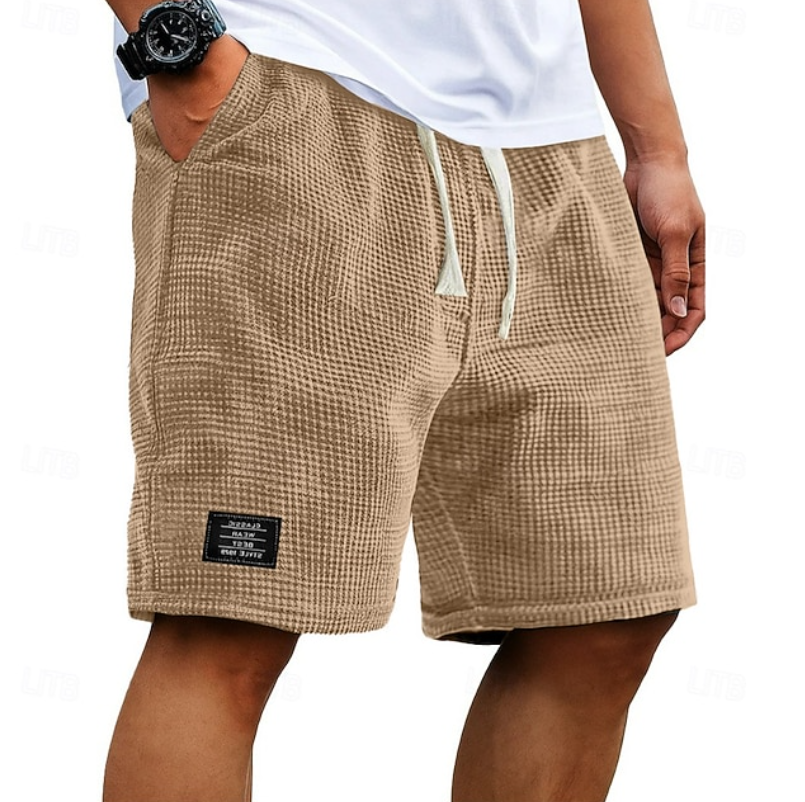 Men's casual waffle summer shorts, relaxed fit, breathable lightweight fabric