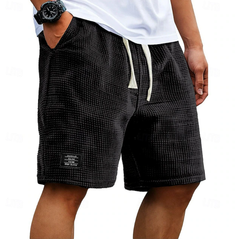 Men's casual waffle summer shorts, relaxed fit, breathable lightweight fabric