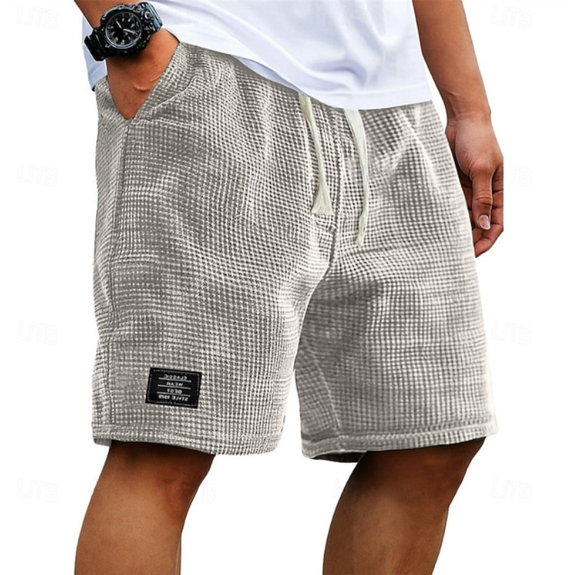 Men's casual waffle summer shorts, relaxed fit, breathable lightweight fabric