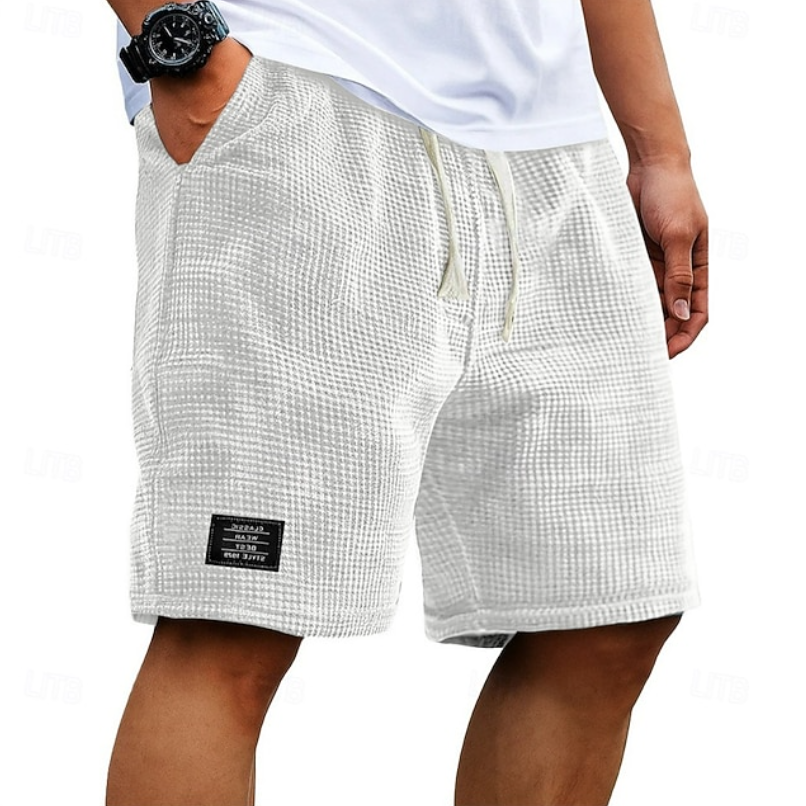 Men's casual waffle summer shorts, relaxed fit, breathable lightweight fabric