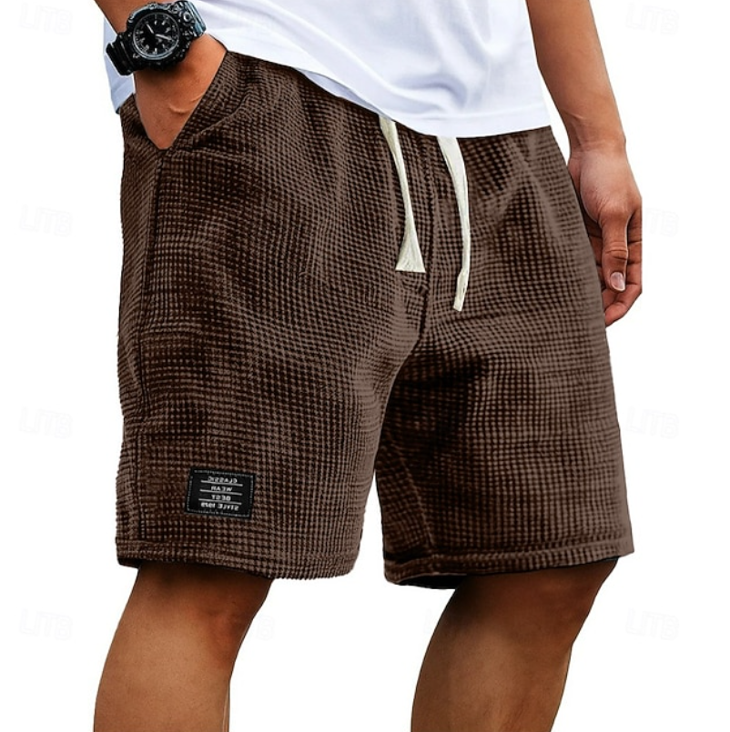 Men's casual waffle summer shorts, relaxed fit, breathable lightweight fabric
