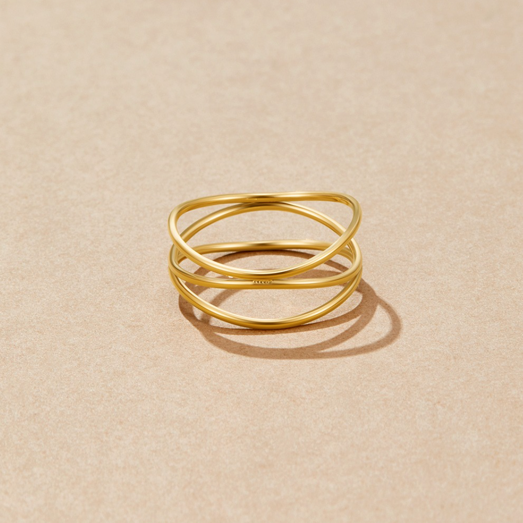 Women 18K gold plated stainless steel band ring hypoallergenic waterproof