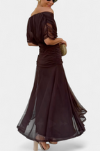 Women's floral midi dress with V-neckline and pleated waist, elegant long flowing skirt