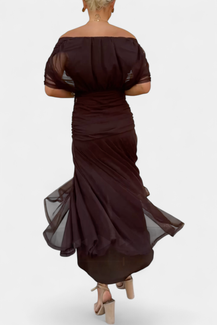 Women's floral midi dress with V-neckline and pleated waist, elegant long flowing skirt