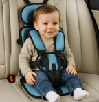 Portable child car seat with 5-point harness, foldable and lightweight for travel
