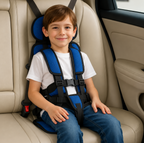Portable child car seat with 5-point harness, foldable and lightweight for travel