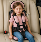Portable child car seat with 5-point harness, foldable and lightweight for travel