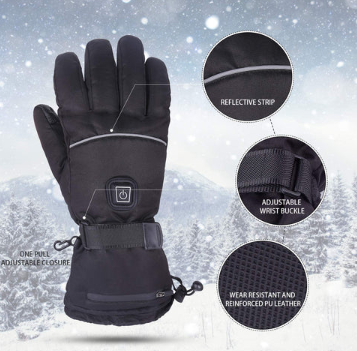 Heated gloves rechargeable black, 3 heat settings, one size fits all unisex