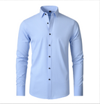 Men's wrinkle-free stretch dress shirt slim fit, available in Black, White and Light Blue