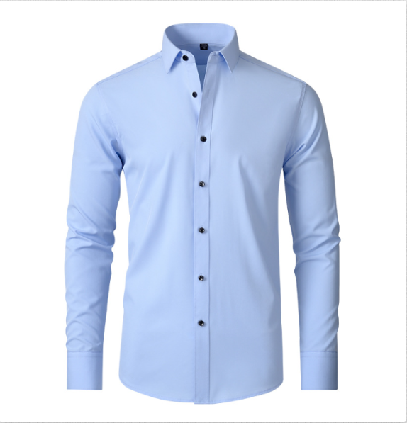 Men's wrinkle-free stretch dress shirt slim fit, available in Black, White and Light Blue