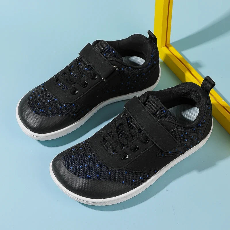 Kids barefoot sneakers with wide toe box and lightweight flexible rubber sole