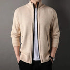Knit full zip jacket with stand-up collar and side pockets