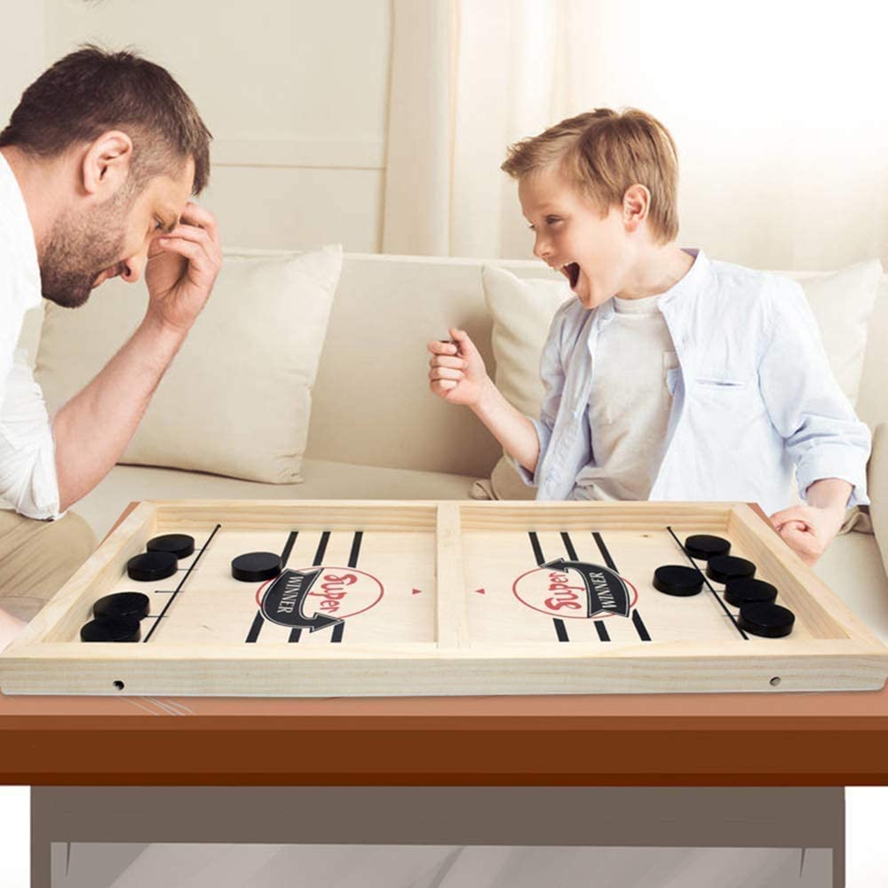 2-in-1 tabletop game set foosball and shuffleboard wooden indoor board