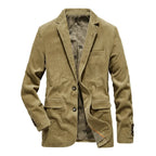 Men's corduroy blazer in brown, smart casual tailored fit for autumn winter