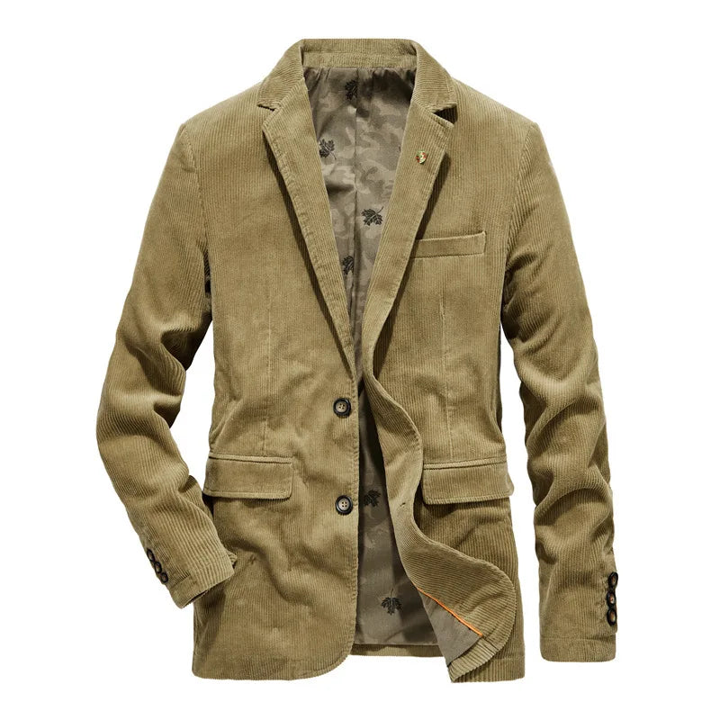 Men's corduroy blazer in brown, smart casual tailored fit for autumn winter