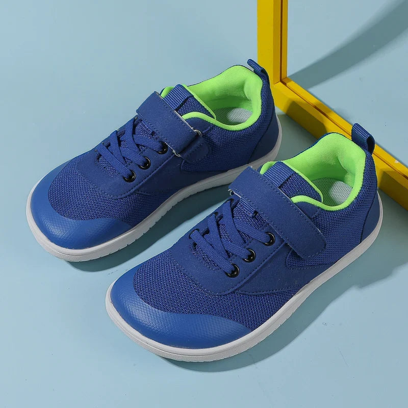 Kids barefoot sneakers with wide toe box and lightweight flexible rubber sole