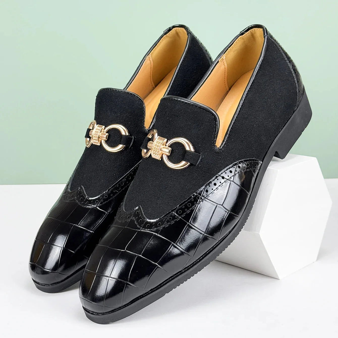 Men's Leather Loafers | Suede & Leather, Gold Buckle