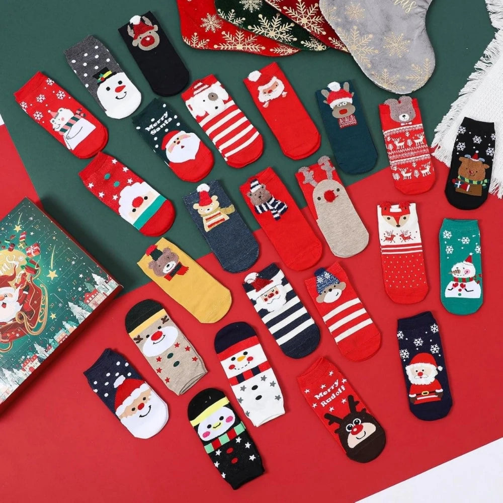 Sock Advent Calendar 24 Pairs Unisex Long Short Socks Gift Box Set