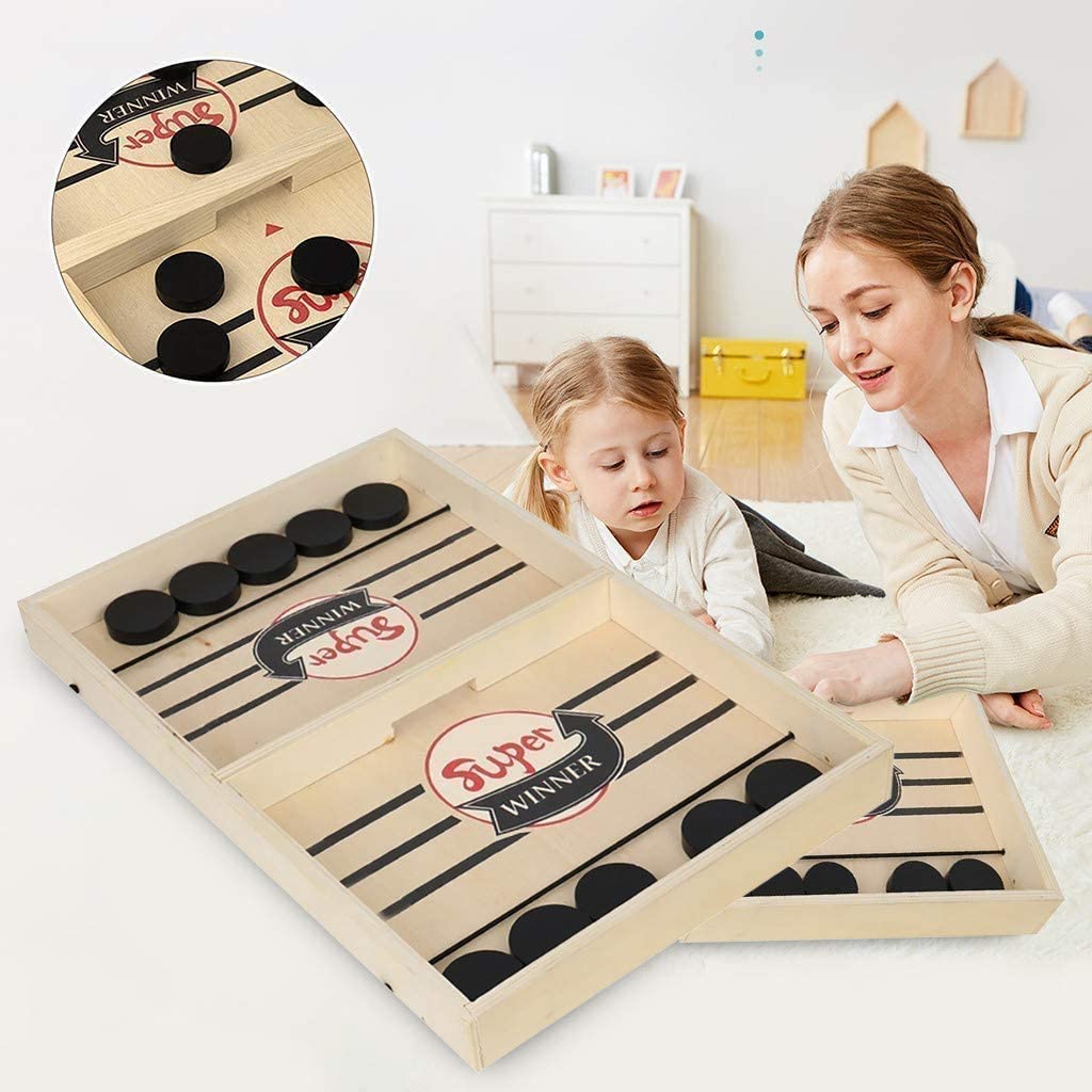 2-in-1 tabletop game set foosball and shuffleboard wooden indoor board