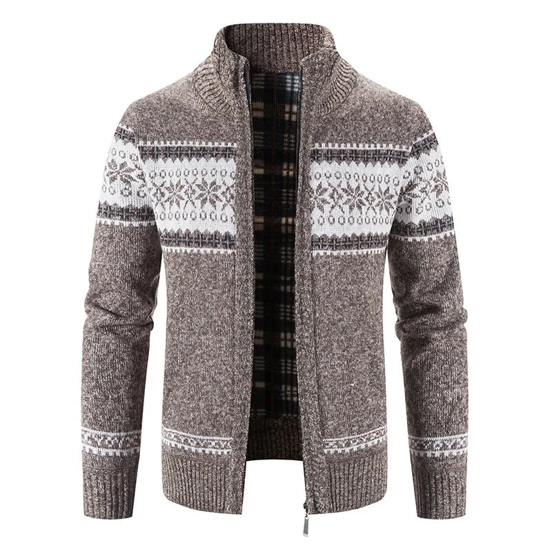 Christmas Jumper Men | Cotton Zip Stand Collar Cardigan Warm Thick