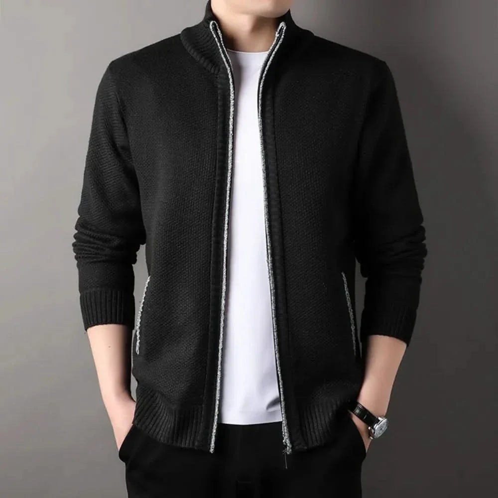 Knit full zip jacket with stand-up collar and side pockets