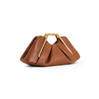 Clutch bag with origami folds and polished gold hexagonal handle in microfiber leather