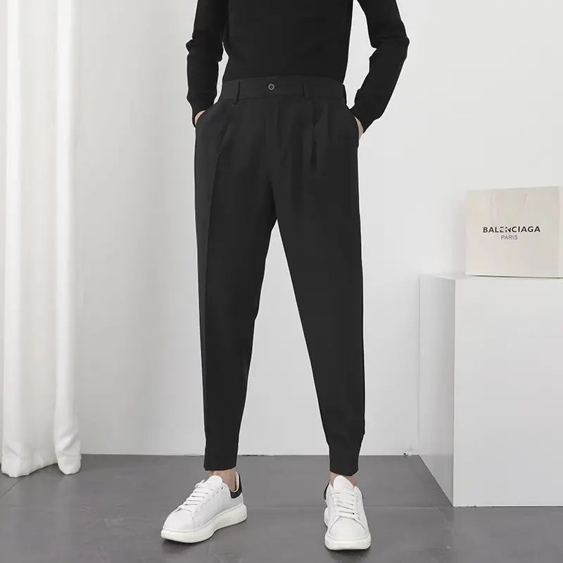 Men's pleated trousers relaxed fit smart casual in dark grey, khaki, white and black
