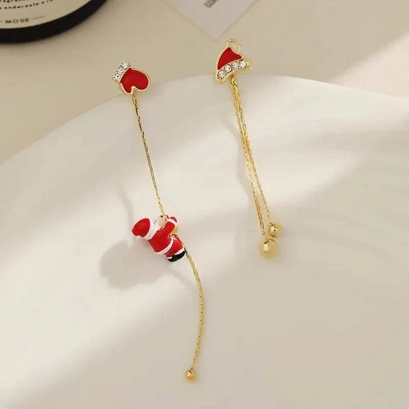 Christmas dangling earrings non-tarnish metal with secure stud backing 3 inch drop