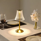 Crystal table lamp cordless touch control rechargeable LED with acrylic shade