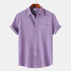 Men's linen cotton blend summer shirt with spread collar and classic fit