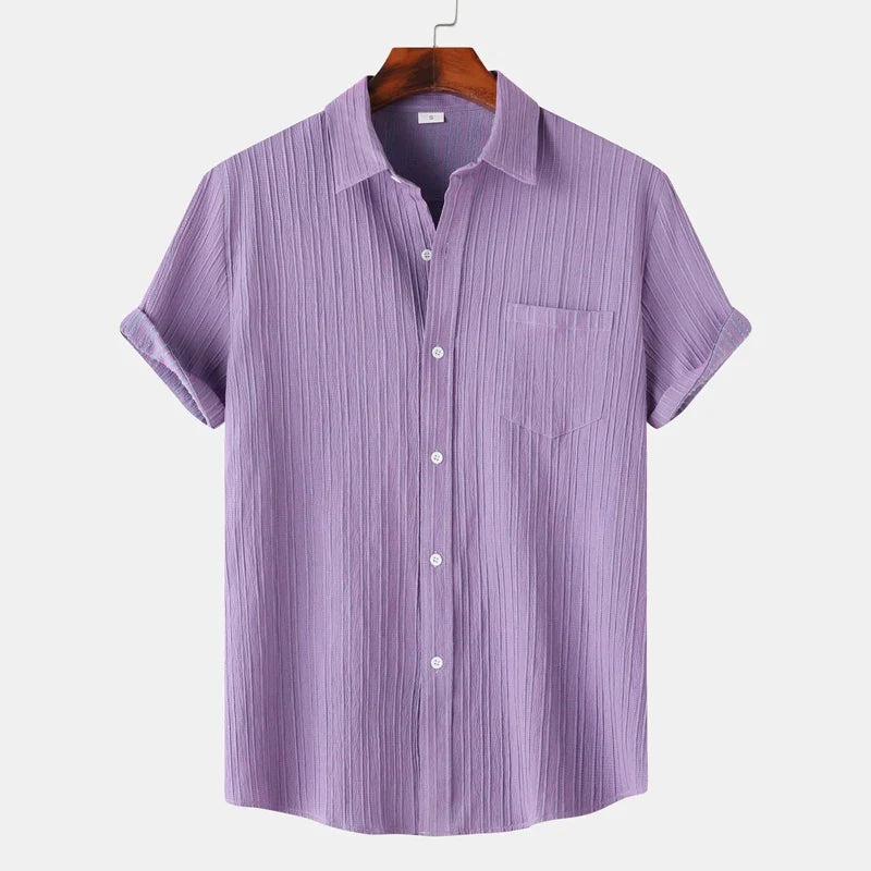 Men's linen cotton blend summer shirt with spread collar and classic fit