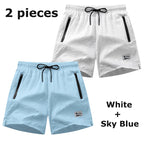 Men Swim Shorts Seersucker Quick Dry Mesh Lined Zipper Pockets