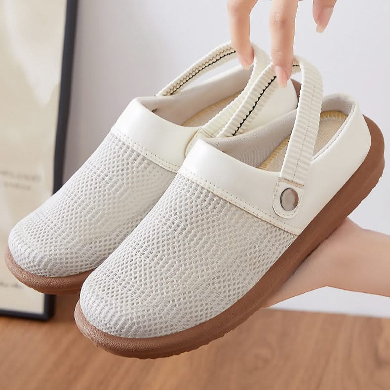 Women mesh slip-on clogs with cushioned footbed and elastic heel strap