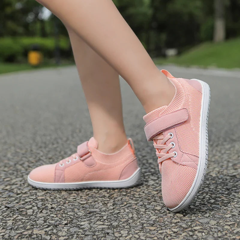 Kids barefoot sneakers wide toe box flexible sole velcro closure